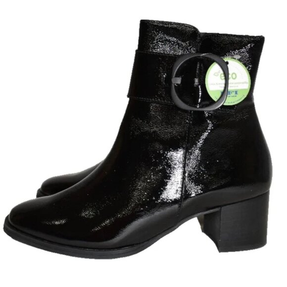 NWT $530 PAUL GREEN Panache Waterproof Bootie BLACK CRINKLED PATENT 8 (TE15) - Picture 2 of 7